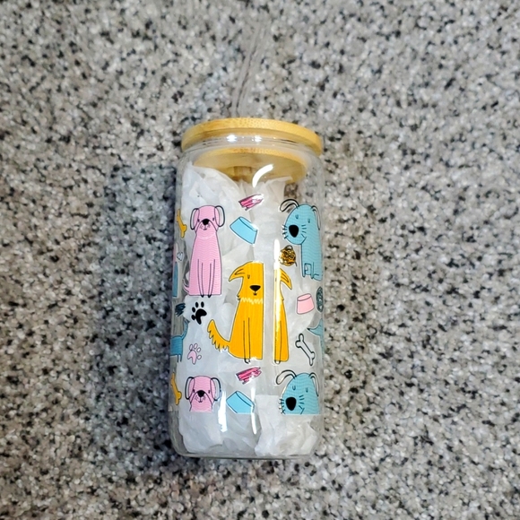 🧡4/$20 Bundle Select Items to Get Offer 🧡Dog 🐕 16oz Glass Cup with Bamboo Lid - Picture 2 of 4